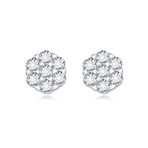 Cluster Round Crystal Stud Earrings – Multi-Stone Flower Design