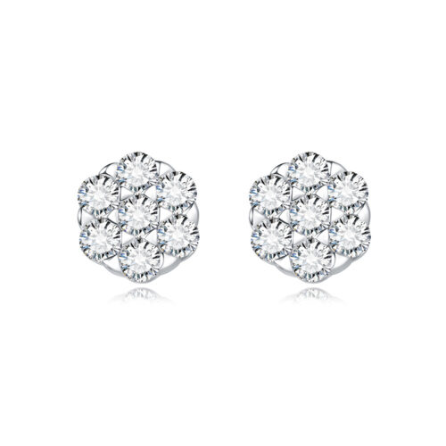 Cluster Round Crystal Stud Earrings – Multi-Stone Flower Design